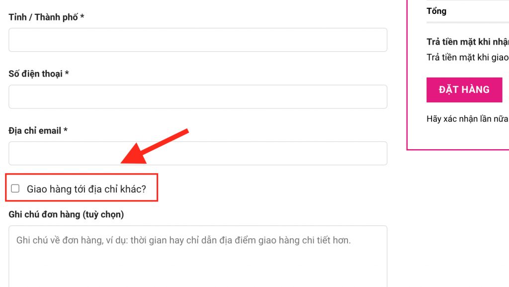 Bỏ "giao hàng địa chỉ khác" trong thanh toán của Woocommerce