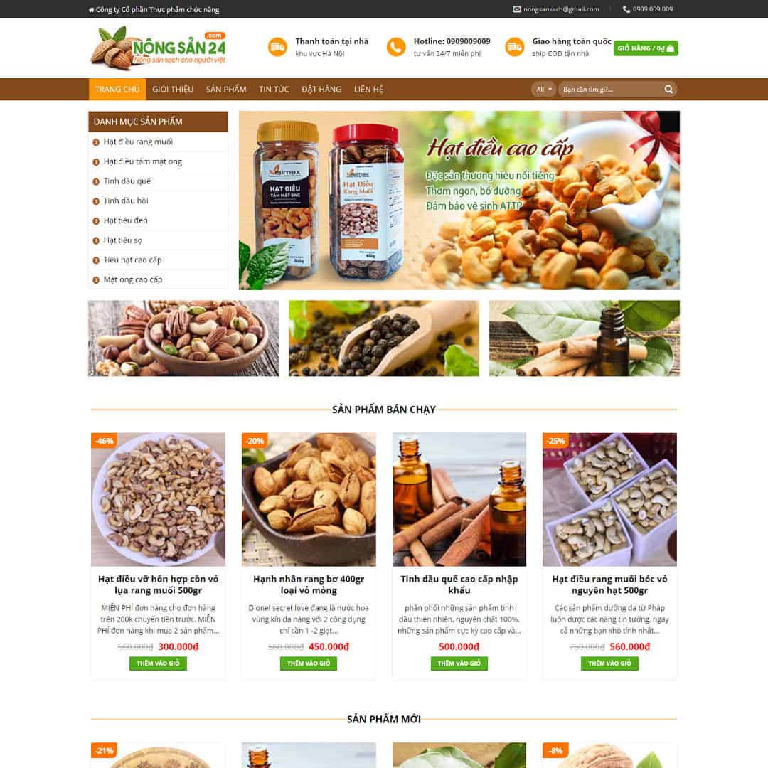 Theme WordPress bán hạt điều, thực phẩm