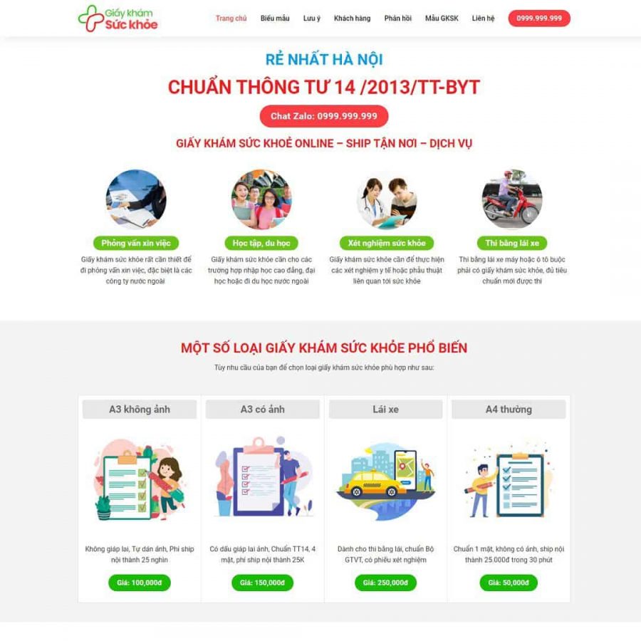 Theme WordPress landing page bán giấy khám sức khỏe