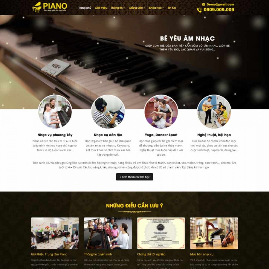 Theme WordPress đào tạo, khóa học piano, nhạc cụ