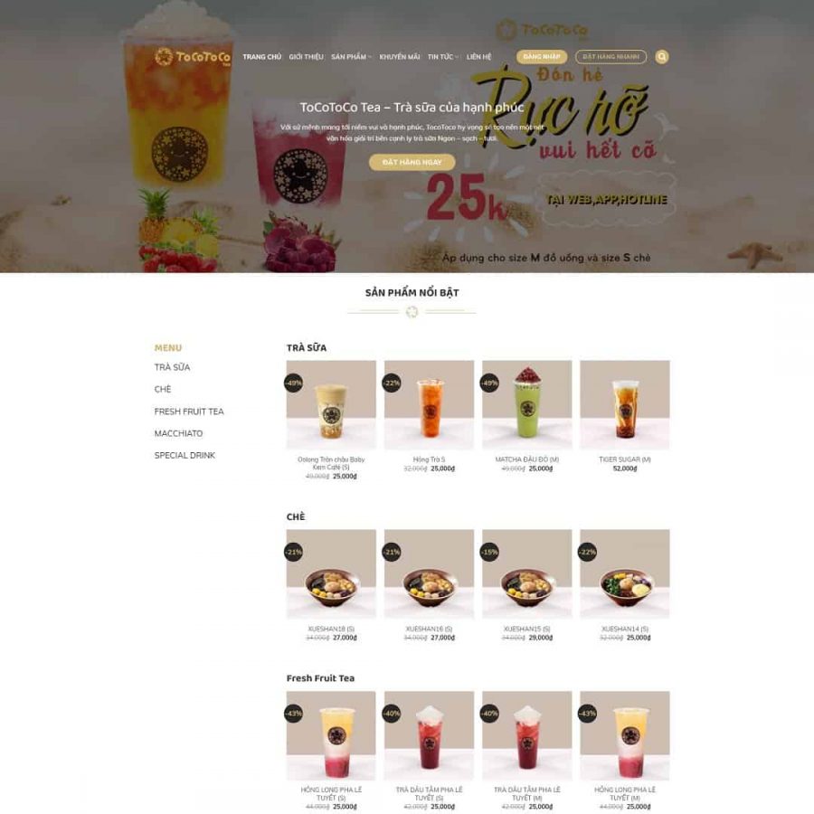 Theme WordPress cửa hàng trà sữa tocotoco