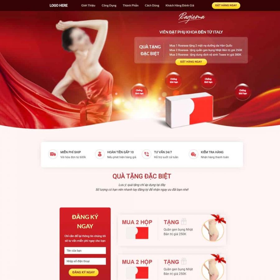 Theme WordPress Landing page viên đặt phụ khoa