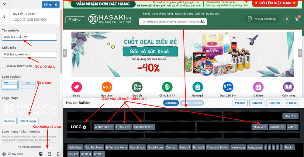 Hướng dẫn chỉnh sửa Header theme Flatsome WordPress