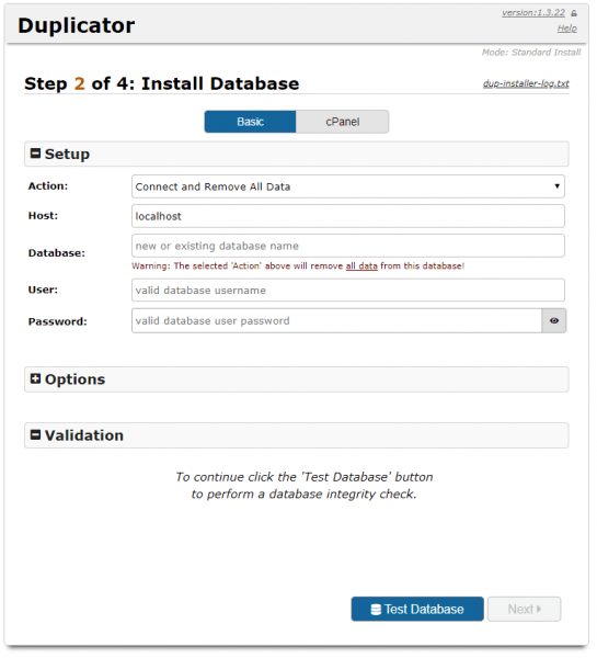 Sau khi tạo User, Database, Password trên Hosting của bạn lúc này các bạn cần nhập thông tin đã tạo vào các khung tương ứng: User, Database, Password